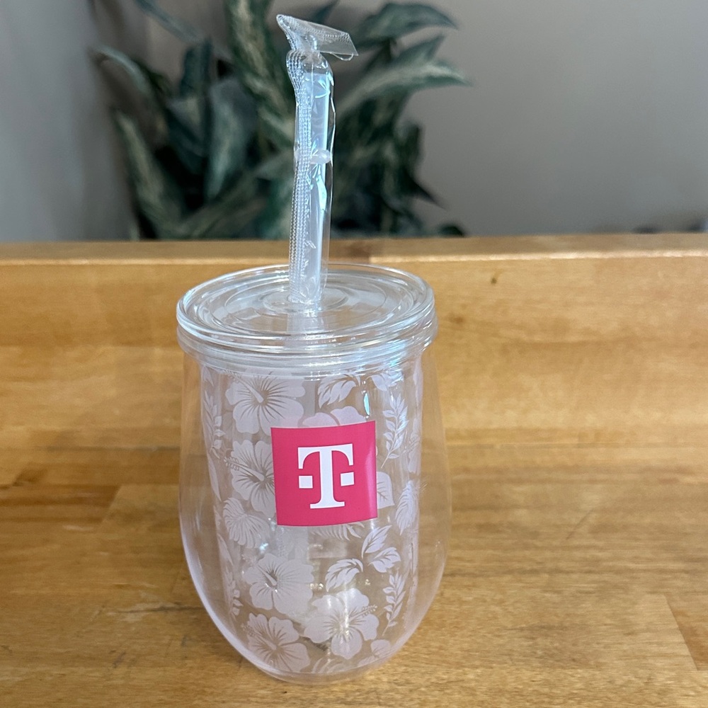 T-Mobile Pink Floral Double-Wall Insulated Tumbler with Lid & Straw